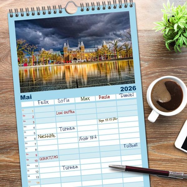 Produktbild: Familienplaner 2026 - Die 12 meistbesuchten St&auml;dte in Europa mit 5 Spalten (Wandkalender, 21 x 45 cm) CALVENDO