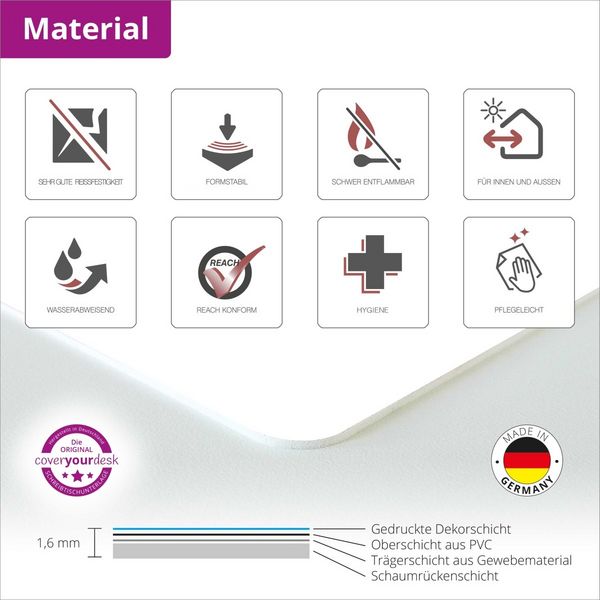 Produktbild: Cover-your-desk Schreibtischunterlage f&uuml;r Kinder und Erwachsene VfB Stuttgart Logo wei&szlig; - 60 x 40 cm, aus premium Vinyl