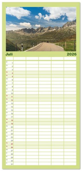 Produktbild: Familienplaner 2026 - Schweizer Alpenp&auml;sse mit 5 Spalten (Wandkalender, 21 x 45 cm) CALVENDO