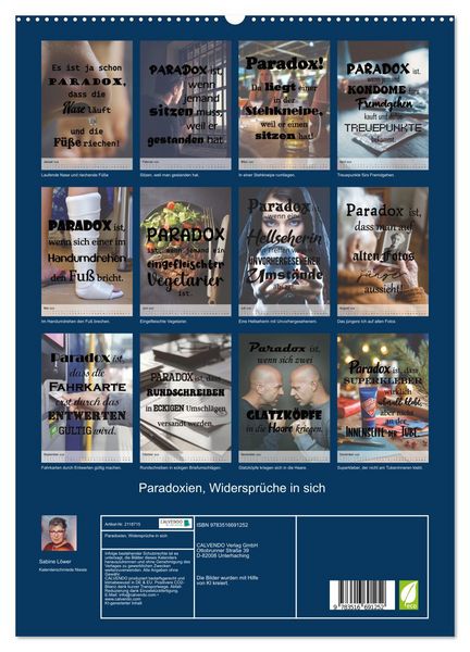 Produktbild: Paradoxien, Widerspr&uuml;che in sich (hochwertiger Premium Wandkalender 2026 DIN A2 hoch), Kunstdruck in Hochglanz