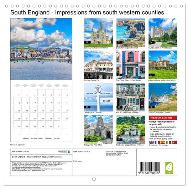 Produktbild: South England - Impressions from south western counties (Wall Calendar 2026 12 &times; 12 Inch) CALVENDO 12 Month Wall Calendar
