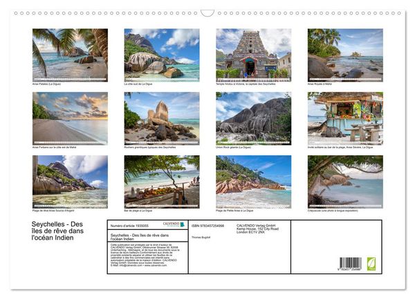 Produktbild: Seychelles - Des &icirc;les de r&ecirc;ve dans l'oc&eacute;an Indien (Calendrier mural 2026 DIN A2 vertical), CALVENDO calendrier mensuel