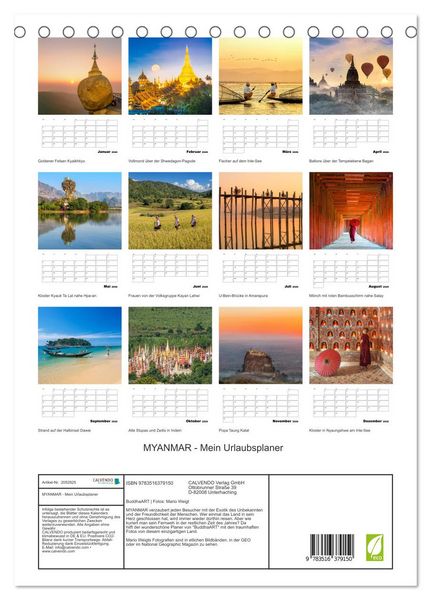 Produktbild: MYANMAR - Mein Urlaubsplaner (Tischkalender 2026 DIN A5 hoch), CALVENDO Monatskalender