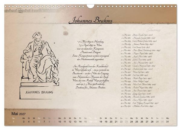 Produktbild: Von Mozart bis Beethoven (Wandkalender 2027 DIN A3 quer), CALVENDO Monatskalender