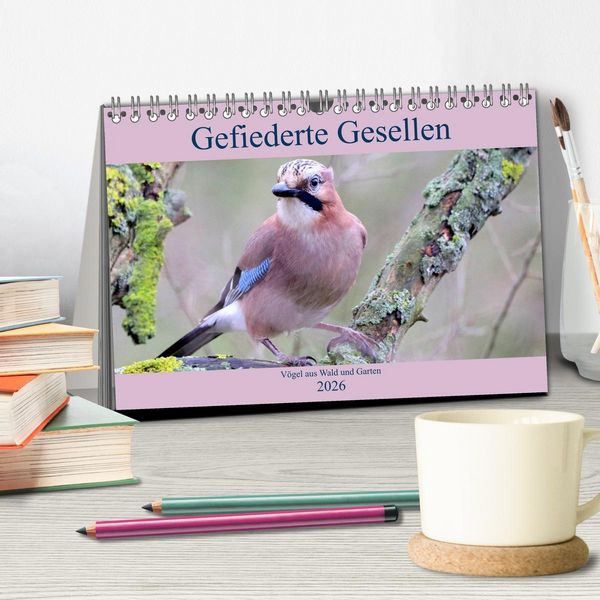 Produktbild: Gefiederte Gesellen - V&ouml;gel aus Wald und Garten (Tischkalender 2026 DIN A5 quer), CALVENDO Monatskalender