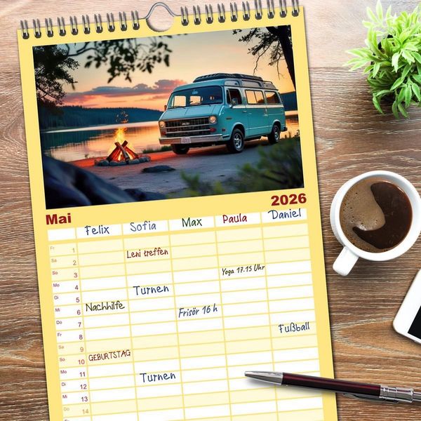 Produktbild: Familienplaner 2026 - Vanlife - Caravan Abenteuer mit 5 Spalten (Wandkalender, 21 x 45 cm) CALVENDO