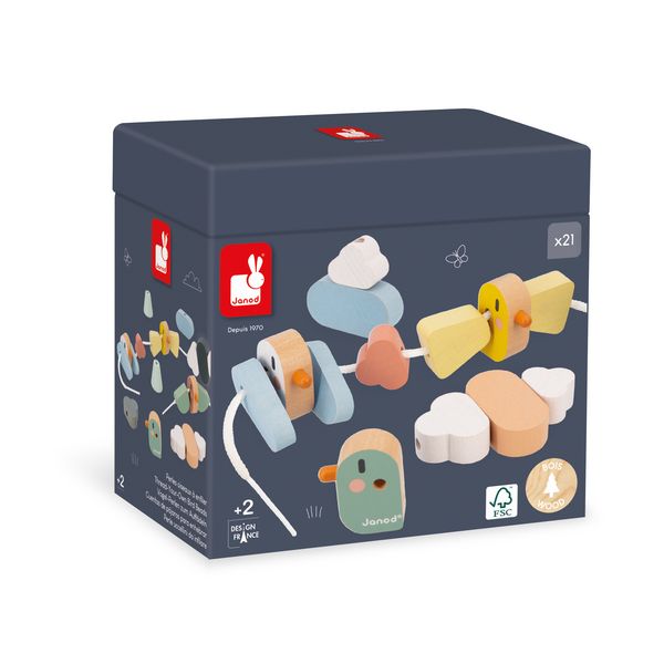 Produktbild: Holz-F&auml;delspiel mit V&ouml;geln & Wolken &ndash; Motorikspielzeug ab 2 Jahren