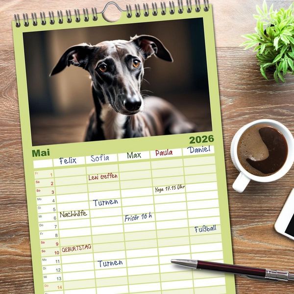 Produktbild: Familienplaner 2026 - Windhunde im Portrait mit 5 Spalten (Wandkalender, 21 x 45 cm) CALVENDO