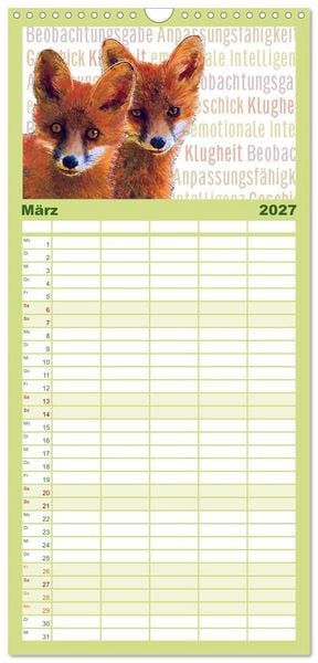 Produktbild: Familienplaner 2027 - Mein wildes Krafttier voller Achtsamkeit mit 5 Spalten (Wandkalender, 21 x 45 cm) CALVENDO