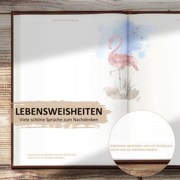 Tagebuch illustriert mit Aquarellmalerei und schönen Sprüchen zum Nachdenken