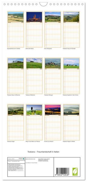 Produktbild: Familienplaner 2026 - Toskana &ndash; Traumlandschaft in Italien mit 5 Spalten (Wandkalender, 21 x 45 cm) CALVENDO
