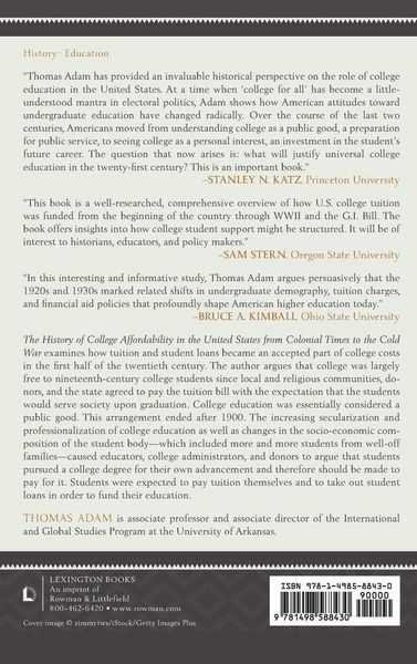 Produktbild: History of College Affordability in the United States from Colonial Times to the Cold War
