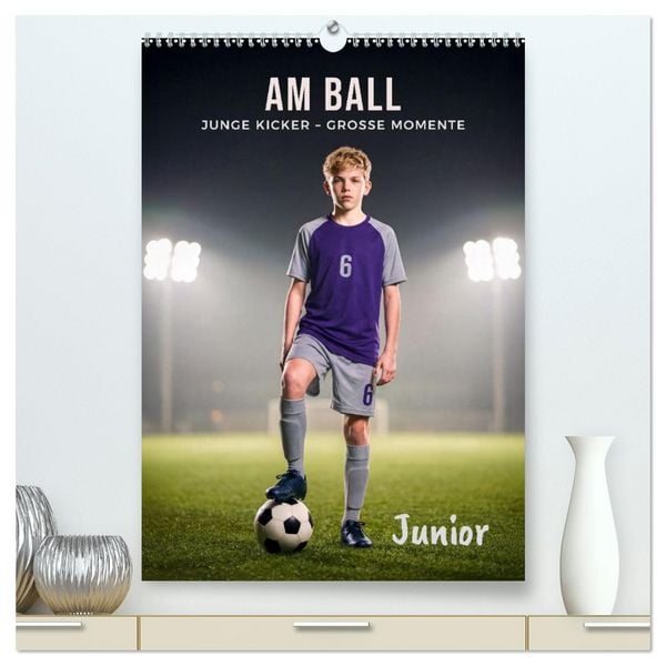 Am Ball Junior - Junge Kicker - Große Momente (hochwertiger Premium Wandkalender 2027 DIN A2 hoch), Kunstdruck in Hochglanz