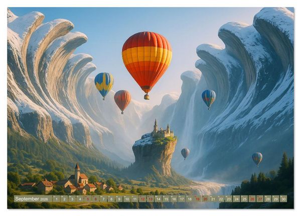 Produktbild: Ballonfahrt durch surreale Welten (hochwertiger Premium Wandkalender 2026 DIN A2 quer), Kunstdruck in Hochglanz