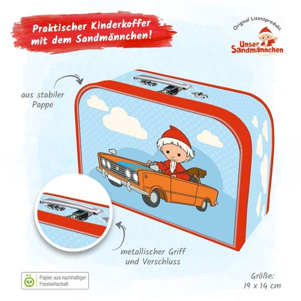 Produktbild: Tr&ouml;tsch Kinder-Koffer "Sandmann" klein, Pappkoffer, Koffer aus Pappe, Geschenk Verpackung, Gutschein Verpackung,Spielkoffer, Metallgriff und Metallhenkel, Reisekoffer Kinder