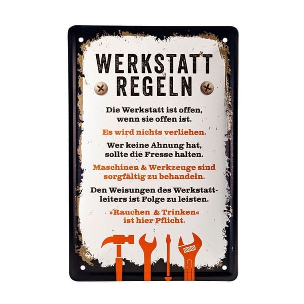 Blechschild 'Werkstatt-Regeln'