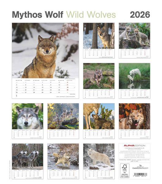 Produktbild: Mythos Wolf 2026 - Foto-Kalender - Wand-Kalender - 30x34