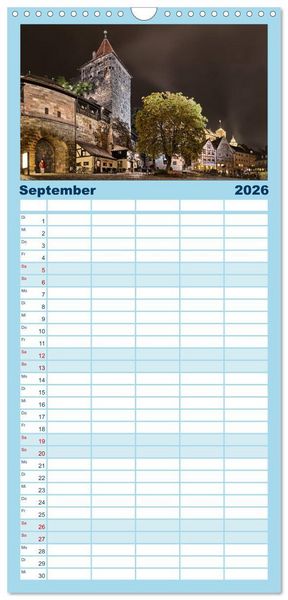 Produktbild: Familienplaner 2026 - N&uuml;rnberg - Die Altstadt bei Nacht mit 5 Spalten (Wandkalender, 21 x 45 cm) CALVENDO