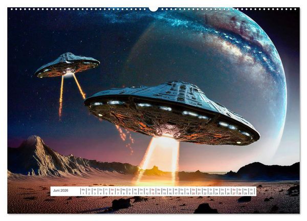Produktbild: Fliegende Untertasse - Die gro&szlig;e Fantasiereise (hochwertiger Premium Wandkalender 2026 DIN A2 quer), Kunstdruck in Hochglanz