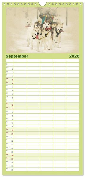 Produktbild: Familienplaner 2026 - Schlittenhunde 2026 mit 5 Spalten (Wandkalender, 21 x 45 cm) CALVENDO
