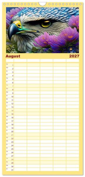 Produktbild: Familienplaner 2027 - Zauberhafte Paradiesv&ouml;gel mit 5 Spalten (Wandkalender, 21 x 45 cm) CALVENDO