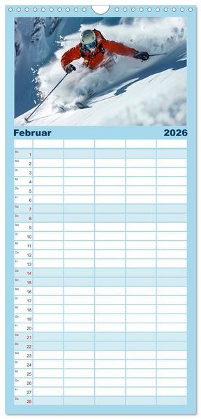 Produktbild: Familienplaner 2026 - Skifahren - tolle Momente mit 5 Spalten (Wandkalender, 21 x 45 cm) CALVENDO
