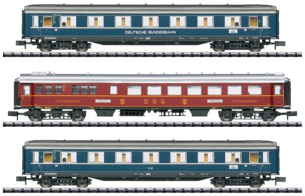 MiniTrix 18259 N 3er-Set Personenwagen F-Zug F41 Senator der DB 1.Klasse A4üe, ABü-38, Speisewagen WR4ü 3er-Set