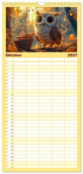 Produktbild: Familienplaner 2027 - Eulen im Wald - Die geheimen Jobs und Aufgaben mit 5 Spalten (Wandkalender, 21 x 45 cm) CALVENDO