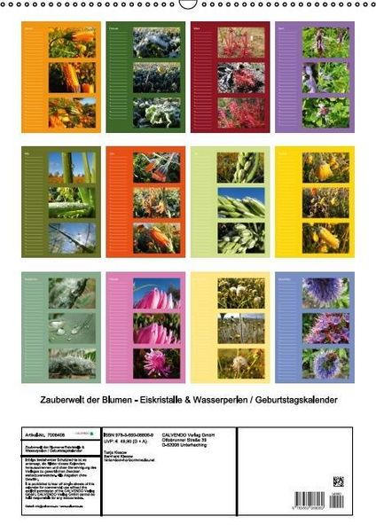 Produktbild: Zauberwelt der Blumen - Eiskristalle & Wasserperlen / Geburtstagskalender (Wandkalender immerw&auml;hrend DIN A2 hoch)