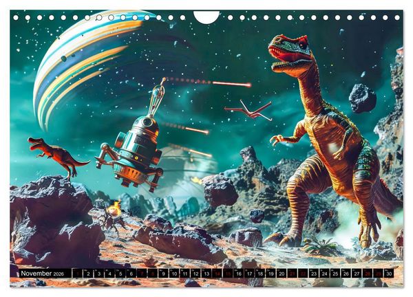 Produktbild: Dinosaurier Sci-Fi - Kampf der Urzeitgiganten im Weltall (Wandkalender 2026 DIN A4 quer), CALVENDO Monatskalender