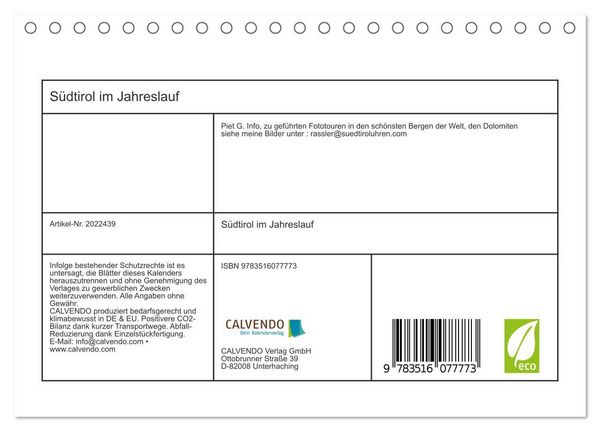 Produktbild: S&uuml;dtirol im Jahreslauf (Tischkalender 2026 DIN A5 quer), CALVENDO Monatskalender