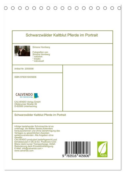 Produktbild: Schwarzw&auml;lder Kaltblut Pferde im Portrait (Tischkalender 2026 DIN A5 hoch), CALVENDO Monatskalender