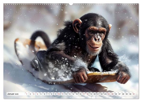 Produktbild: Schimpansen - Ein Jahr mit Menschenaffen. (hochwertiger Premium Wandkalender 2026 DIN A2 quer), Kunstdruck in Hochglanz