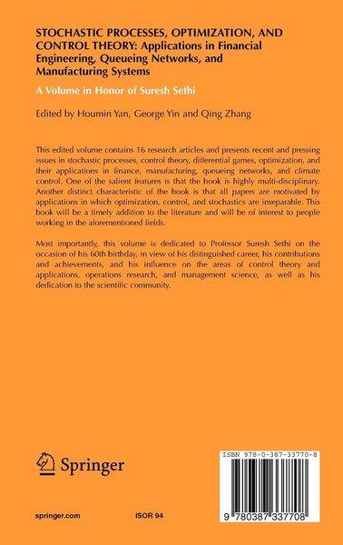 Produktbild: Stochastic Processes, Optimization, and Control Theory: Applications in Financial Engineering, Queueing Networks, and Manufacturing Systems