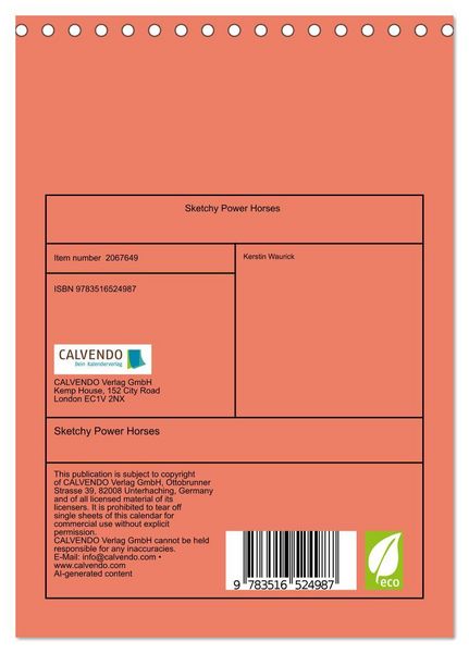 Produktbild: Sketchy Power Horses (Desk Calendar 2026 DIN A5 portrait), CALVENDO 12 Month DeskCalendar