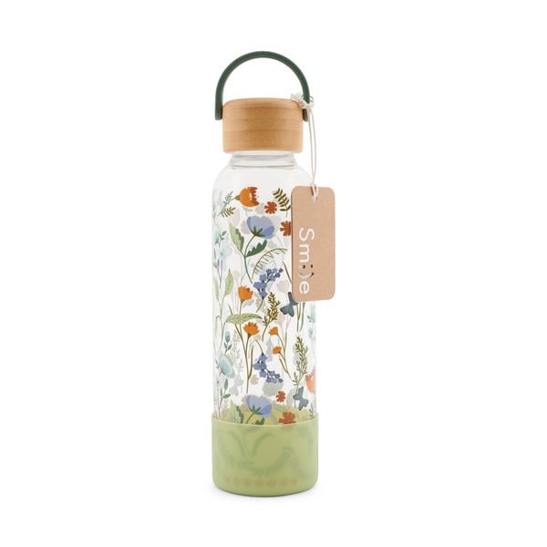 Produktbild: Trinkflasche aus Glas mit Silikoncover, "Green Meadow"