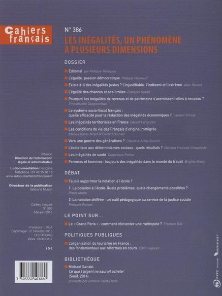 Produktbild: Cahiers Francais ; les Inegalites, un Phenomene a Plusieurs Dimensions