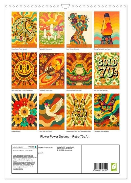 Produktbild: Flower Power Dreams - Retro 70s Art (Wandkalender 2026 DIN A3 hoch), CALVENDO Monatskalender