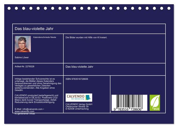 Produktbild: Das blau-violette Jahr (Tischkalender 2026 DIN A5 quer), CALVENDO Monatskalender