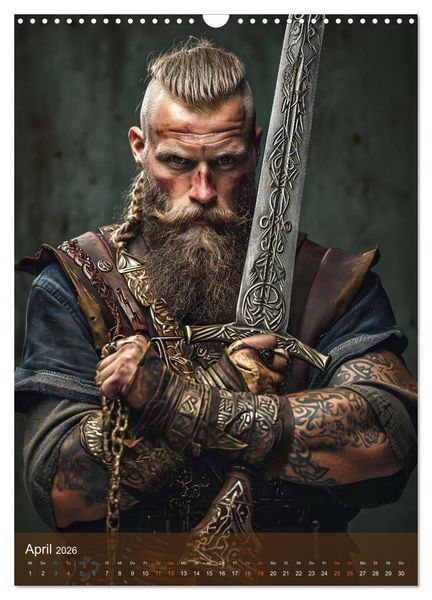 Produktbild: Wikinger - Fantasie Nordm&auml;nner mit Tattoo, Axt und Schwert (Wandkalender 2026 DIN A3 hoch), CALVENDO Monatskalender