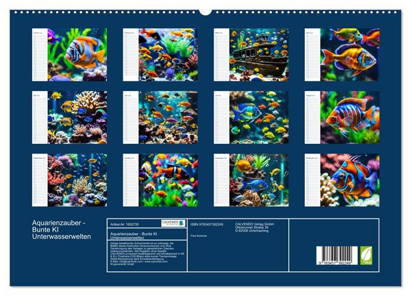 Produktbild: Aquarienzauber - Bunte KI Unterwasserwelten (hochwertiger Premium Wandkalender 2026 DIN A2 quer), Kunstdruck in Hochglanz