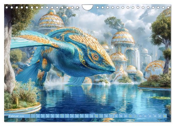 Produktbild: Fantasiekreaturen am Wasser - Biomorphe Landschaften (Wandkalender 2026 DIN A4 quer), CALVENDO Monatskalender