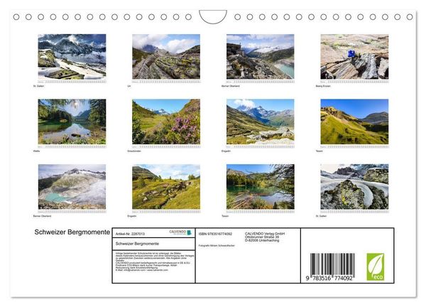 Produktbild: Schweizer Bergmomente (Wandkalender 2027 DIN A4 quer), CALVENDO Monatskalender