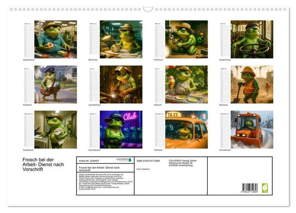 Produktbild: Frosch bei der Arbeit- Dienst nach Vorschrift (Wandkalender 2026 DIN A2 quer), CALVENDO Monatskalender