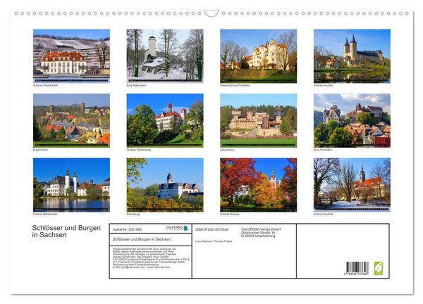 Produktbild: Schl&ouml;sser und Burgen in Sachsen (Wandkalender 2026 DIN A2 quer), CALVENDO Monatskalender