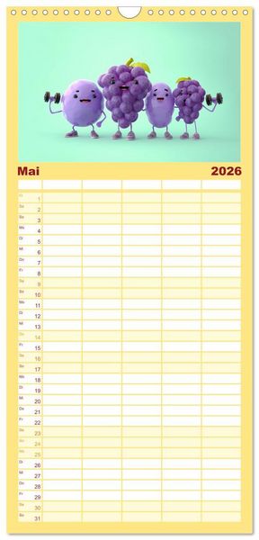 Produktbild: Familienplaner 2026 - Esse ich nicht! Der freche Kinderkalender mit Obst & Gem&uuml;se mit 5 Spalten (Wandkalender, 21 x 45 cm) CALVENDO
