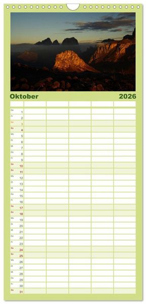 Produktbild: Familienplaner 2026 - S&uuml;dtirol im Jahreslauf mit 5 Spalten (Wandkalender, 21 x 45 cm) CALVENDO