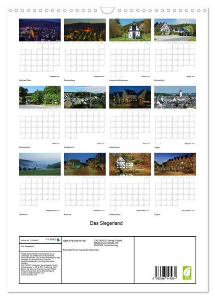 Produktbild: Das Siegerland (Wandkalender 2026 DIN A3 hoch), CALVENDO Monatskalender