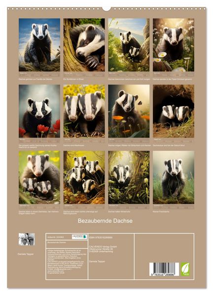 Produktbild: Bezaubernde Dachse (hochwertiger Premium Wandkalender 2026 DIN A2 hoch), Kunstdruck in Hochglanz
