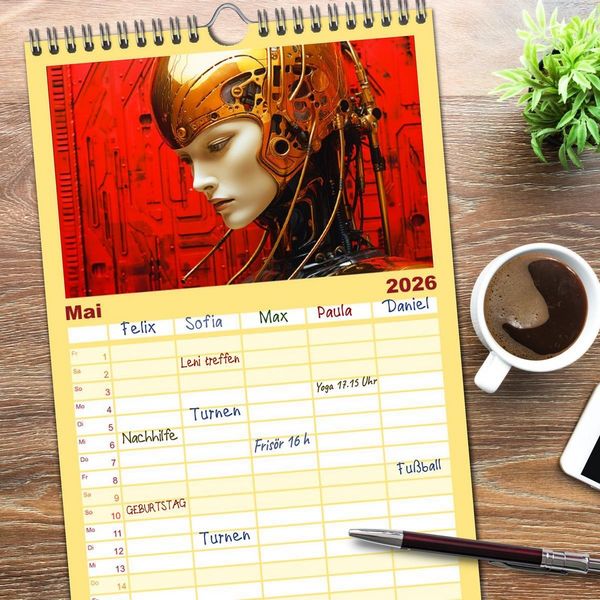 Produktbild: Familienplaner 2026 - Roboter Portraits. Zukunft und Visionen mit 5 Spalten (Wandkalender, 21 x 45 cm) CALVENDO
